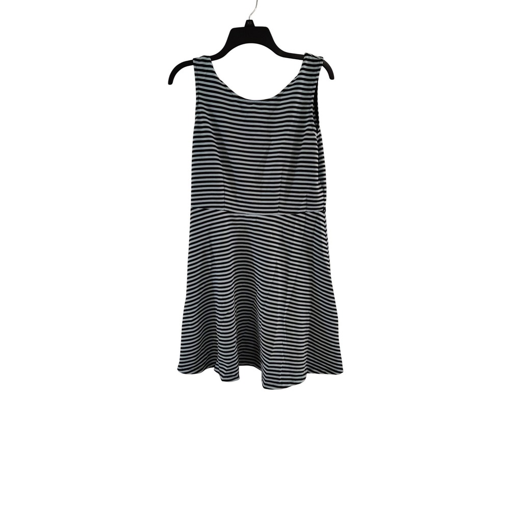George‎ Womens Striped Skater Dress Blue Black Sleeveless Fit Flare Large 12-14